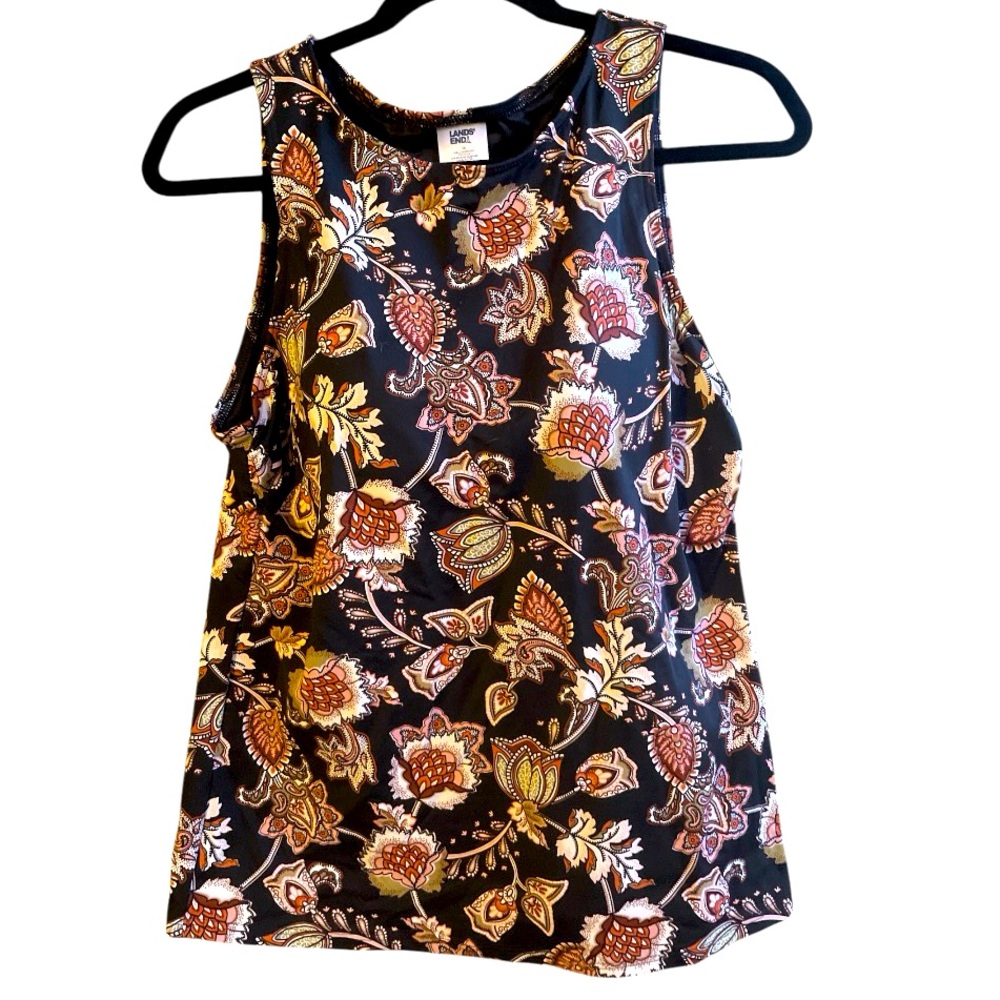 Lands' End Women's Swim Top - Black and Orange Floral